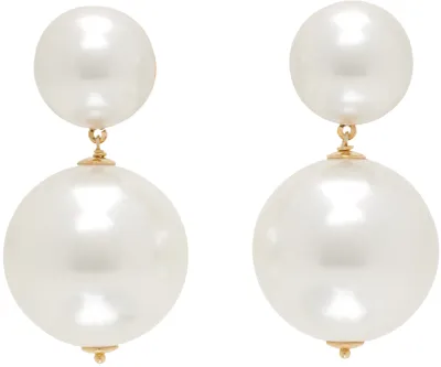 Numbering White & Gold Pearl #9122 Drop Earrings