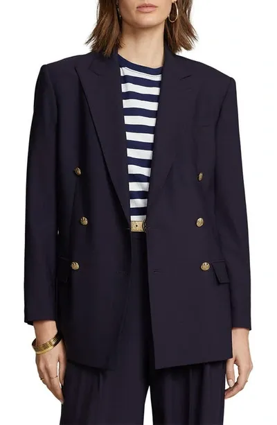 Polo Ralph Lauren Wool-blend Double-breasted Blazer In Navy