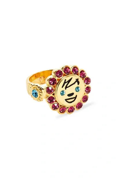 Chopova Lowena Gold Face Gem Ring In Multi