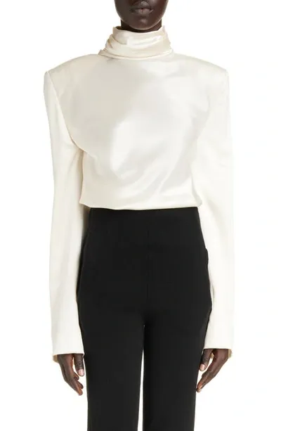 Saint Laurent Blouse With Hooded Back Collar In Silk Crepe Satin In Craie