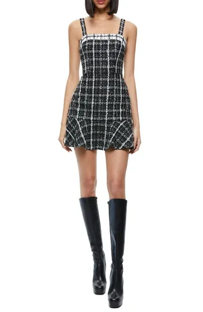 Alice And Olivia Kaidra Dropwaist Mini Dress In Black Off White