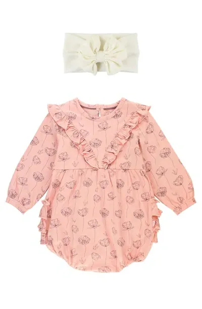 Rufflebutts Babies'  Floral Ruffle Romper & Headband Set In Pink