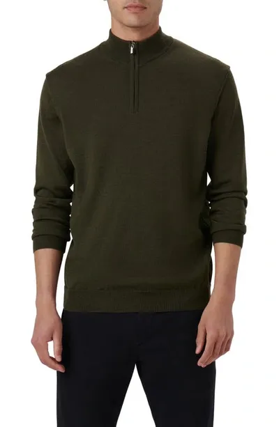 Bugatchi Quarter Zip Merino Wool Pullover In Khaki