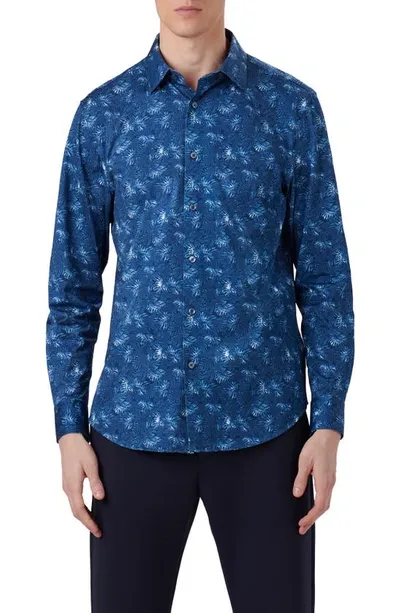 Bugatchi James Ooohcotton® Leaf Print Button-up Shirt In Night Blue