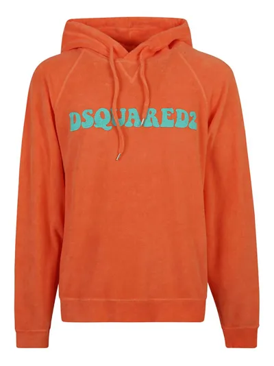 Dsquared2 Logo Printed Drawstring Hoodie In Orange