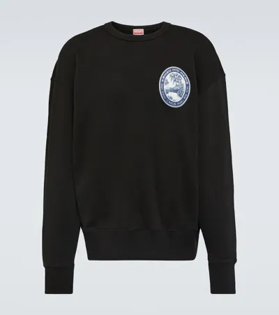 Kenzo Logo Cotton Jersey Sweatshirt In Black