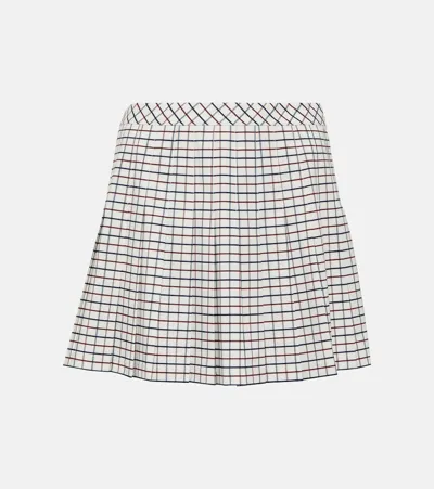 Tory Sport Checked Pleated Jersey Tennis Skirt In Beige