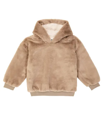 Molo Kids' Maureen Faux Fur Hoodie In Beige