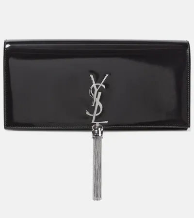 Saint Laurent Kate Glossed-leather Clutch In Black