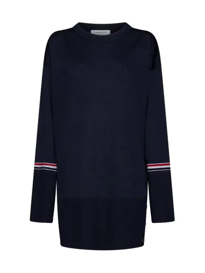 Thom Browne Rwb Striped Knitted Jumper In Navy