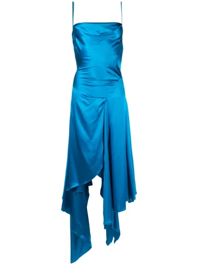 Feben Cowl Asymmetric Midi Dress In Blue