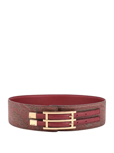 Etro Paisley Print Double Buckled Belt In Red