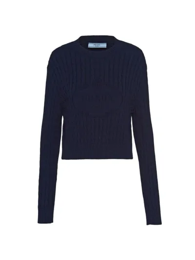 Prada Cotton Crew-neck Sweater In Blue