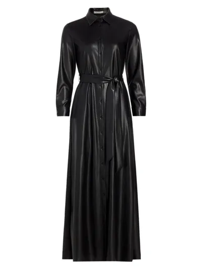 Alice And Olivia Chassidy Vegan Leather Maxi Shirtdress In Black