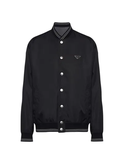 Prada Reversible Re-nylon And Cotton Fleece Bomber Jacket In Black