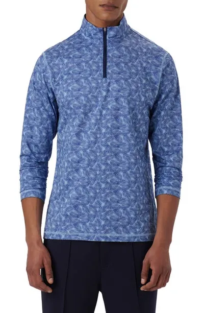 Bugatchi Ooohcotton® Frond Print Stretch Cotton Quarter Zip Pullover In Air-blue