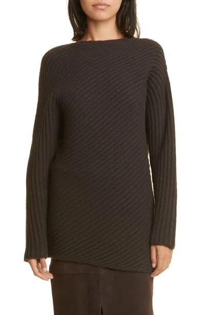 Totême Twisted Ribbed-knit Wool Sweater In Chocolate