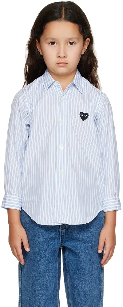 Comme Des Garçons Play Kids White & Blue Heart Patch Shirt In 1â -â Blue