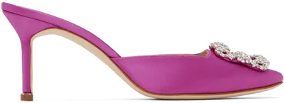 Manolo Blahnik Hangisi 70mm Crystal-embellished Satin Mules In Purple