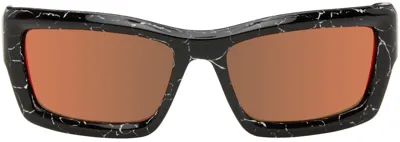 Palm Angels Black Adin Sunglasses In Marble Black Orange