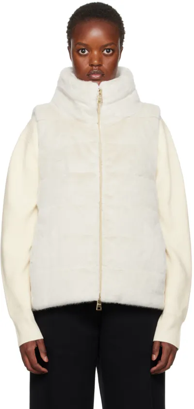 Herno Beige Lady Faux-fur Down Vest In White