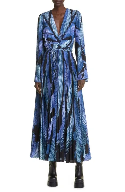 Altuzarra Abstract-print Pleated Maxi-dress In Murex Feather