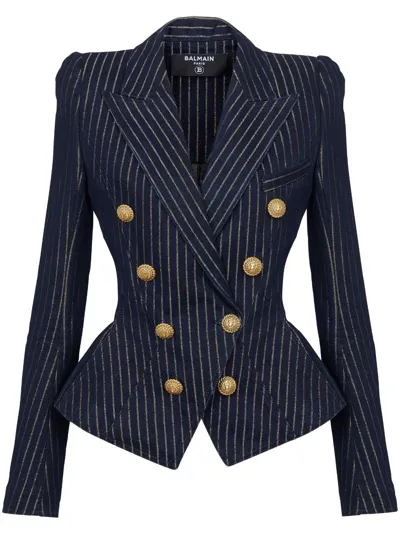 Balmain Striped Denim Jacket In Blue Stripe Jean