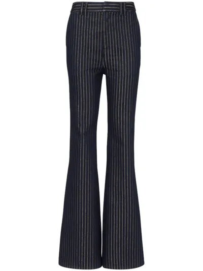 Balmain Striped High-rise Flared Jeans In Blue