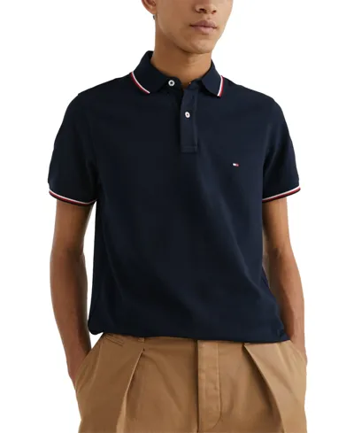 Tommy Hilfiger Men's Tipped Slim Fit Short Sleeve Polo Shirt In Desert Sky