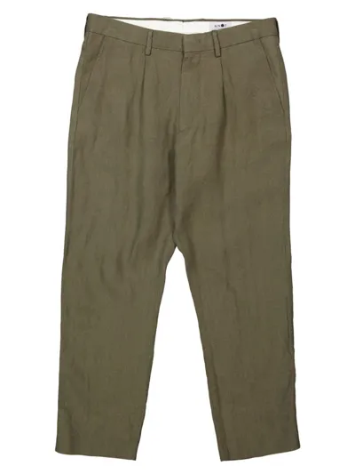 Nn07 Bill 1449 Slim-fit Pleated Organic Cotton-blend Ripstop Trousers In Khaki Army