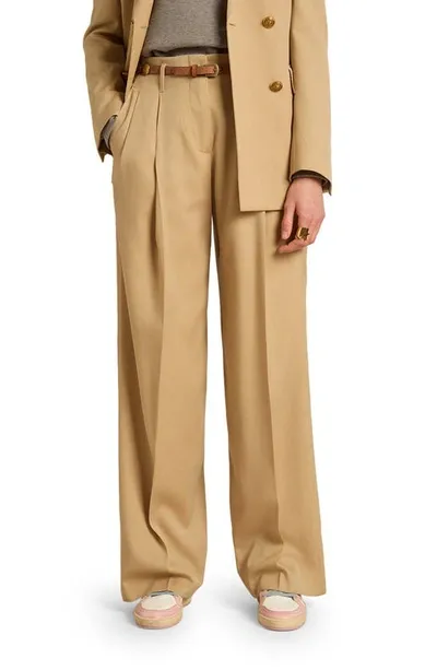 Golden Goose Pleated Wide-leg Wool Pants In Beige