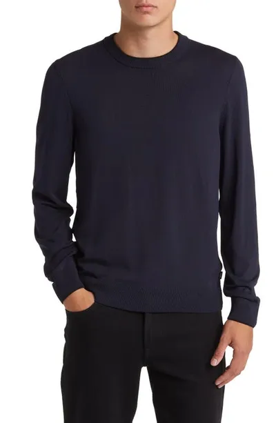 Hugo Boss Leno-p Slim Fit Wool Crewneck Sweater In Dark Blue