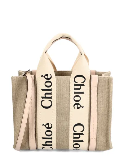 Chloé Woody Mini Tote Bag In Powder