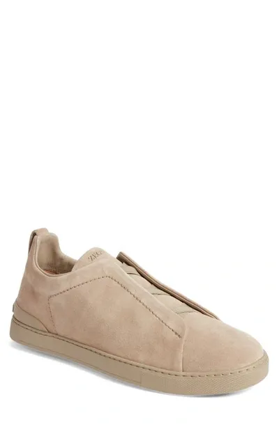 Zegna Triple Stitch Suede Sneaker In Ads Light Taupe