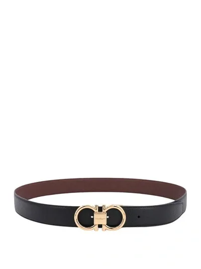 Ferragamo Gancini Black Reversible Leather Belt