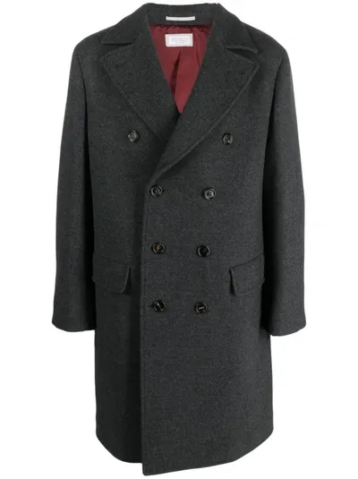 Brunello Cucinelli Double-flap Pocket Wool-blend Coat In Gray