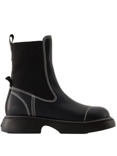 Ganni Green Everyday Mid Chelsea Boots In Black