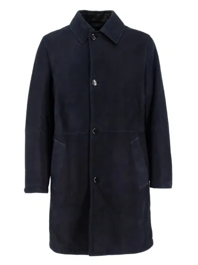 Brioni Shearling Coat In Blue