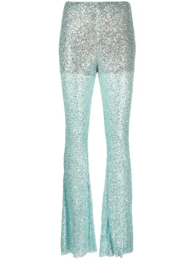 Self-portrait Sequin-embellished Fishnet Trousers In Blue