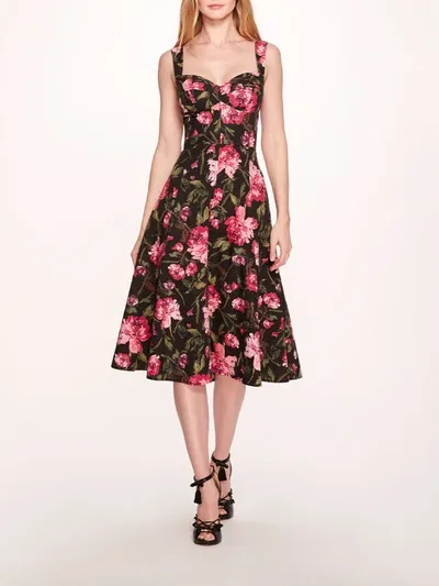 Marchesa Holly Midi Dress In Magenta/black