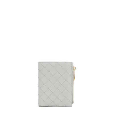 Bottega Veneta Intreccio Zipped Wallet In Grey