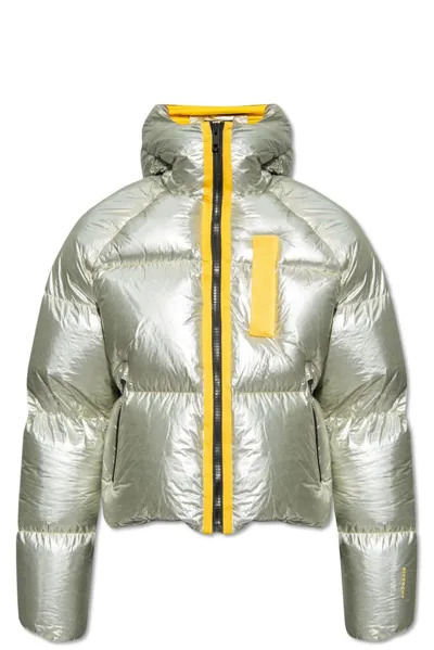 Givenchy Laminated Hooded Zip-up Puffer Jacket In Silver Yellow