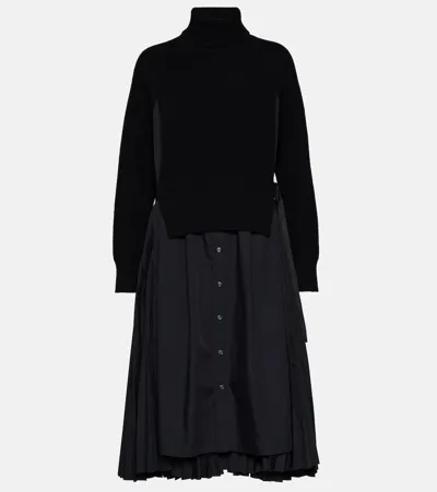 Sacai Turtleneck Midi Dress In Black