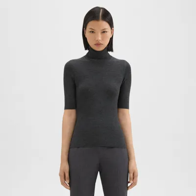 Theory Leenda B Merino Wool Turtleneck Top In Dark Charcoal