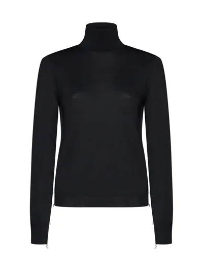 Maison Margiela Black Turtle Neck With Contrasting Stitching Detail In Wool Woman