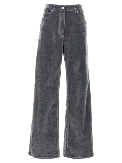 Msgm Velvet Wide Leg Trousers In Grey