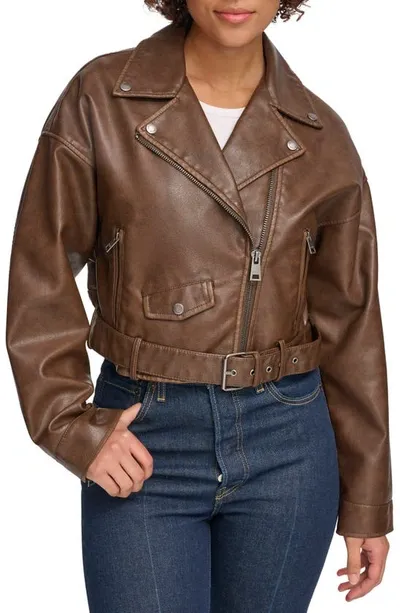 Levi's Women's Cropped Belted Moto Jacket In Saddle