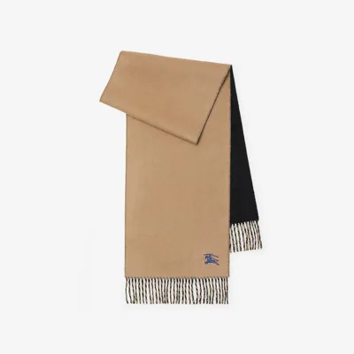 Burberry Ekd Embroidered Cashmere Scarf In Camel/black