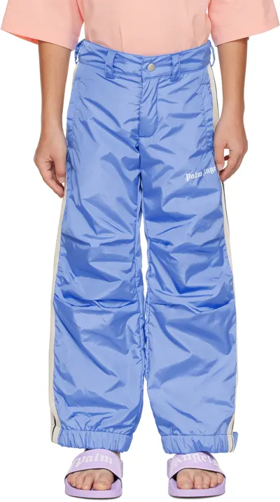 Palm Angels Kids Blue Striped Pants In Turquoise White