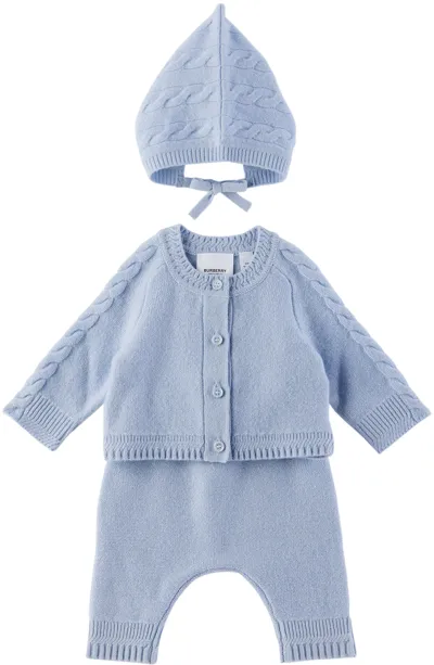 Burberry Baby Blue Three-piece Set In Pale Blue